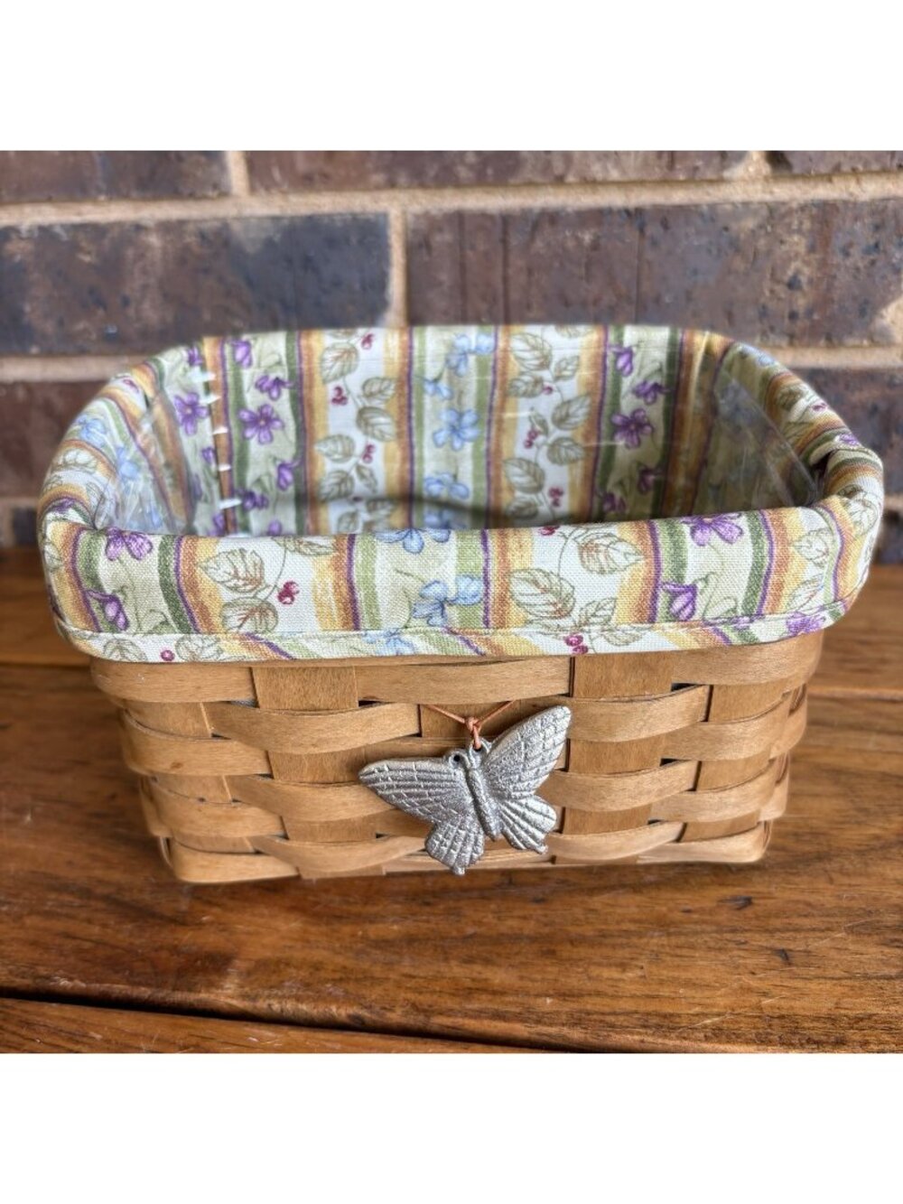 Longaberger  TV Time Basket Butterfly Charm Floral Fabric Liner & Protector